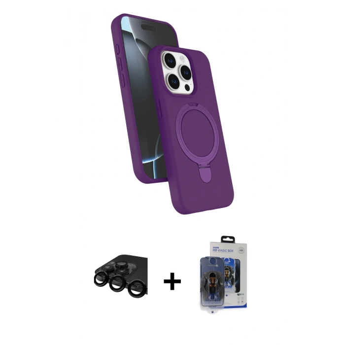 MARSİLYAN™- iPhone 15 Pro Max Kılıf İz Işık Koleksiyonu - Siyah Vanessa Magic Cam + Raze Metal Kamera Lens - SH
