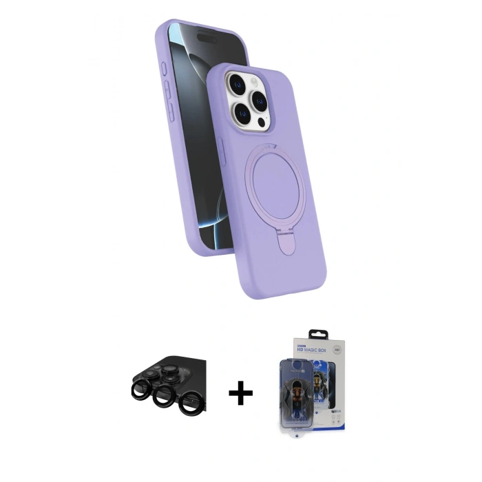 MARSİLYAN™- iPhone 15 Pro Max Kılıf İz Işık Koleksiyonu - Siyah Vanessa Magic Cam + Raze Metal Kamera Lens - SH