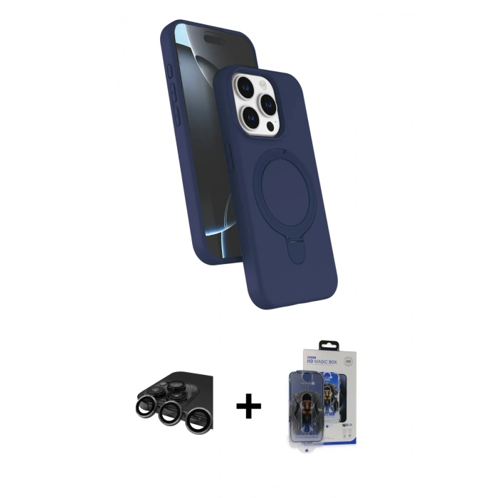 MARSİLYAN™- iPhone 15 Pro Max Kılıf İz Işık Koleksiyonu - Siyah Vanessa Magic Cam + Titanyum Gri Raze Metal Kamera Lens