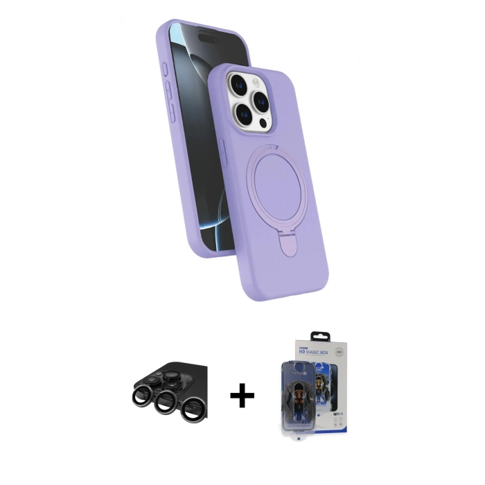MARSİLYAN™- iPhone 15 Pro Max Kılıf İz Işık Koleksiyonu - Siyah Vanessa Magic Cam + Titanyum Gri Raze Metal Kamera Lens