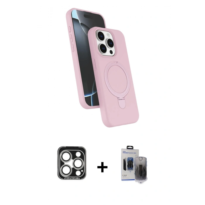 MARSİLYAN™- iPhone 15 Pro Max Kılıf İz Işık Koleksiyonu - Siyah Vanessa Magic Hayalet Cam + PVD Metal Kamera Lens - GS