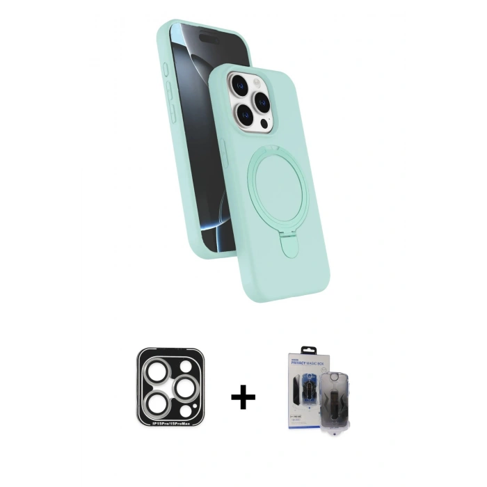 MARSİLYAN™- iPhone 15 Pro Max Kılıf İz Işık Koleksiyonu - Siyah Vanessa Magic Hayalet Cam + PVD Metal Kamera Lens - GS