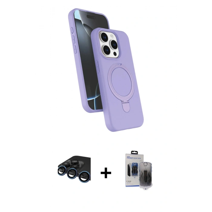 MARSİLYAN™- iPhone 15 Pro Max Kılıf İz Işık Koleksiyonu - Siyah Vanessa Magic Hayalet Cam + Raze Metal Kamera Lens - LT