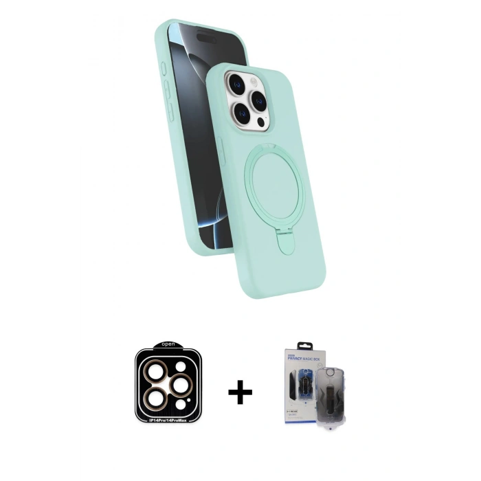 MARSİLYAN™- iPhone 15 Pro Max Kılıf İz Işık Koleksiyonu - Siyah Vanessa Magic Hayalet Cam + PVD Metal Kamera Lens - TU