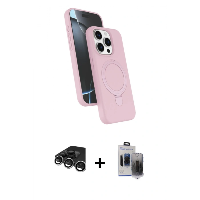 MARSİLYAN™- iPhone 15 Pro Max Kılıf İz Işık Koleksiyonu - Siyah Vanessa Magic Hayalet Cam + Raze Metal Kamera Lens - GS