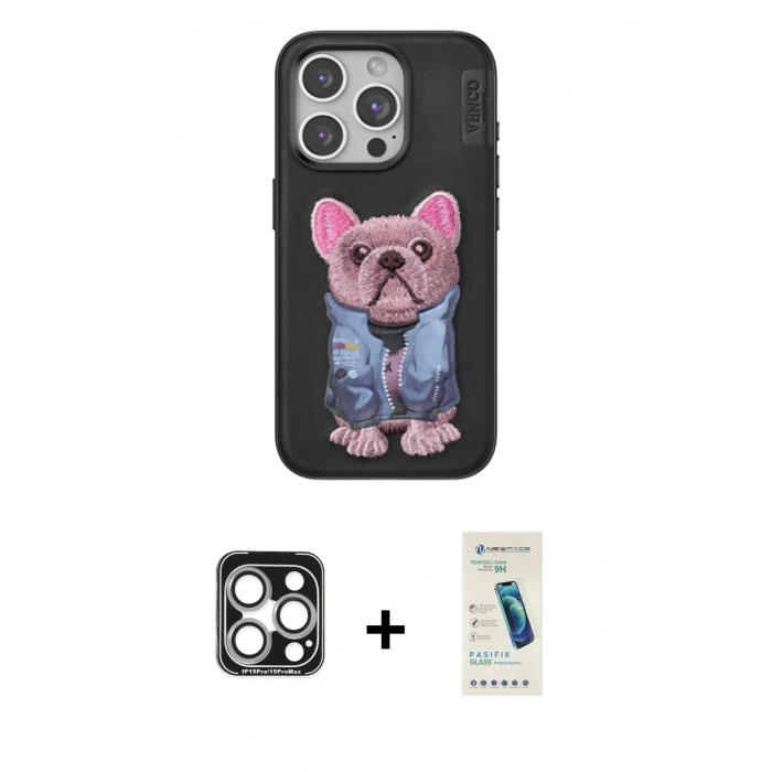 MARSİLYAN™- iPhone 15 Pro Max Kılıf İz Minimal Koleksiyonu - Şeffaf Pasifik Cam Ekran Koruyucu + PVD Metal Kamera Lens - GS