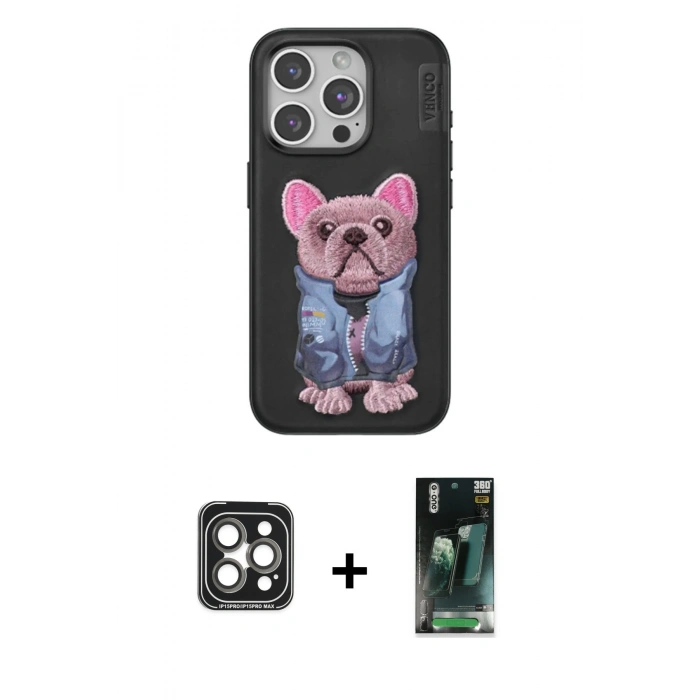 MARSİLYAN™- iPhone 15 Pro Max Kılıf İz Minimal Koleksiyonu - Siyah 360 Mat Full Body Arka Koruyucu + PVD Metal Kamera Lens - GI