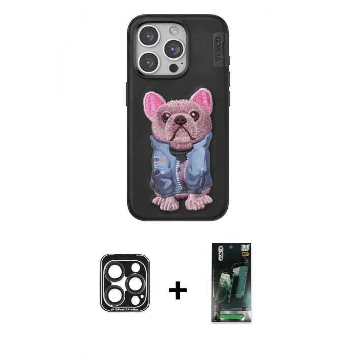 MARSİLYAN™- iPhone 15 Pro Max Kılıf İz Minimal Koleksiyonu - Siyah 360 Mat Full Body Arka Koruyucu + PVD Metal Kamera Lens - LT