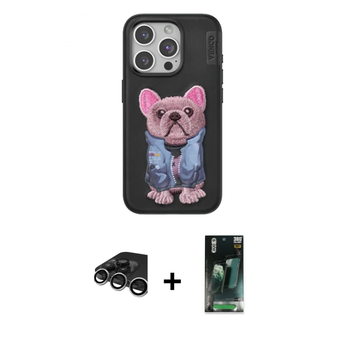 MARSİLYAN™- iPhone 15 Pro Max Kılıf İz Minimal Koleksiyonu - Siyah 360 Mat Full Body Arka Koruyucu + Raze Metal Kamera Lens - GS