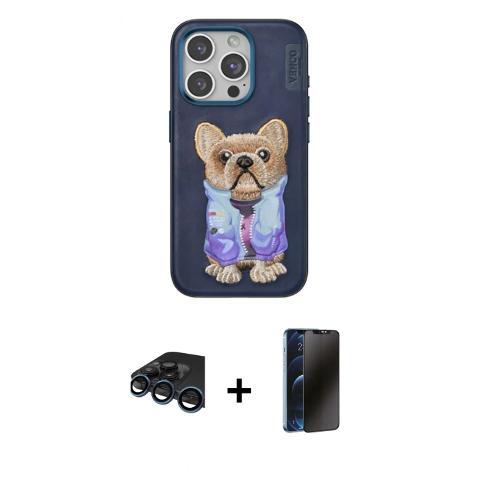 MARSİLYAN™- iPhone 15 Pro Max Kılıf İz Minimal Koleksiyonu - Siyah 3D Antistatik Hayalet Cam Ekran Koruyucu + Raze Metal Kamera Lens - LT
