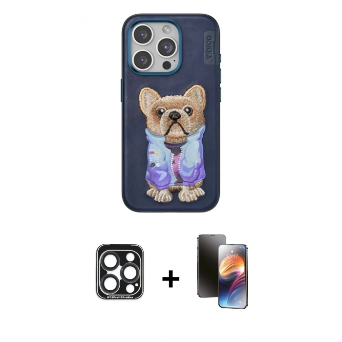MARSİLYAN™- iPhone 15 Pro Max Kılıf İz Minimal Koleksiyonu - Siyah 3D Antistatik Mat Seramik Nano Ekran Koruyucu + PVD Metal Kamera Lens - LT