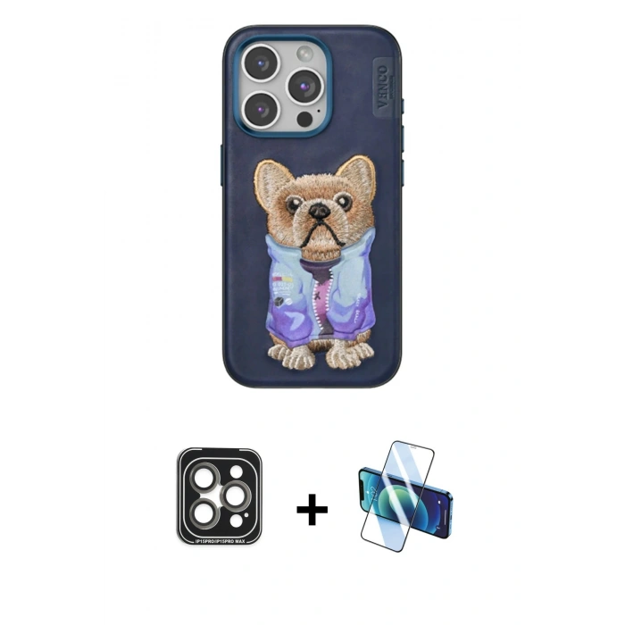 MARSİLYAN™- iPhone 15 Pro Max Kılıf İz Minimal Koleksiyonu - Siyah 3D Antistatik Seramik Nano Ekran Koruyucu + PVD Metal Kamera Lens - GI