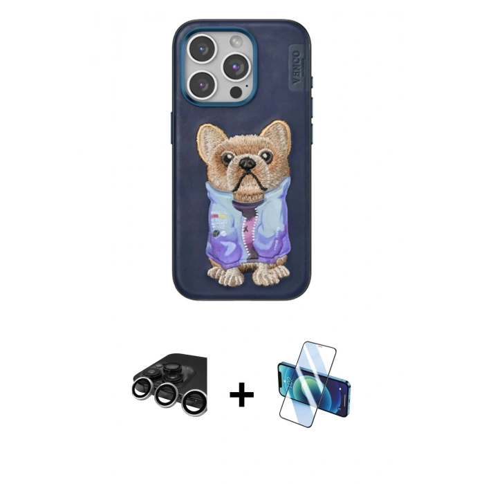 MARSİLYAN™- iPhone 15 Pro Max Kılıf İz Minimal Koleksiyonu - Siyah 3D Antistatik Seramik Nano Ekran Koruyucu + Raze Metal Kamera Lens - GS