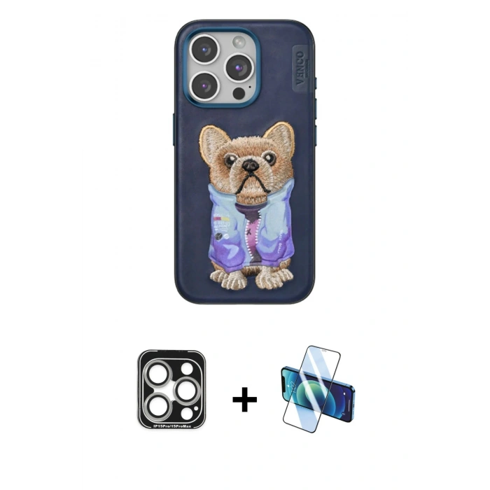 MARSİLYAN™- iPhone 15 Pro Max Kılıf İz Minimal Koleksiyonu - Siyah 3D Antistatik Seramik Nano Ekran Koruyucu + PVD Metal Kamera Lens - GS
