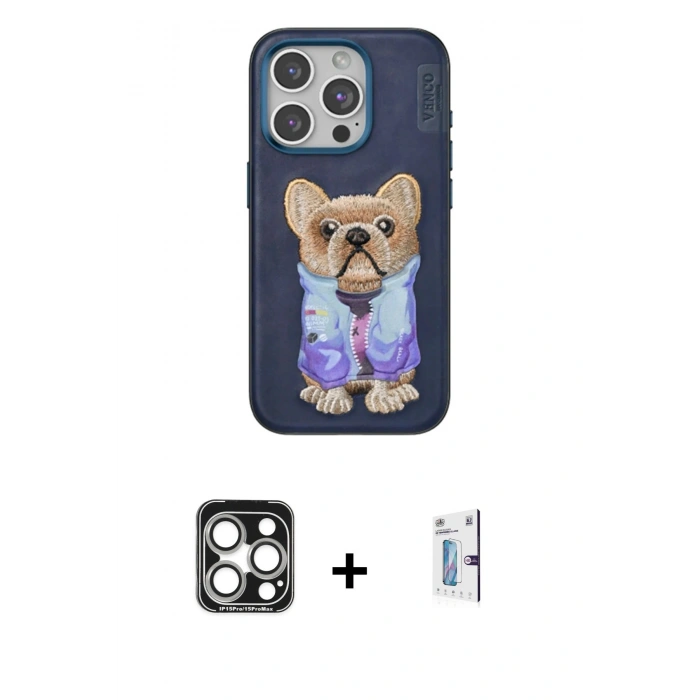 MARSİLYAN™- iPhone 15 Pro Max Kılıf İz Minimal Koleksiyonu - Siyah Bilvis 0.18mm Plus Cam Ekran Koruyucu + PVD Metal Kamera Lens - GS