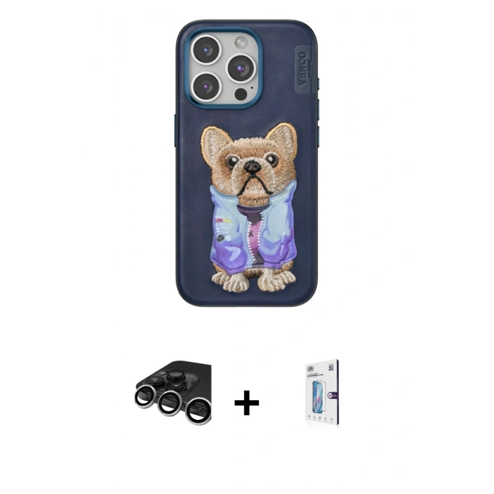MARSİLYAN™- iPhone 15 Pro Max Kılıf İz Minimal Koleksiyonu - Siyah Bilvis 0.18mm Plus Cam Ekran Koruyucu + Raze Metal Kamera Lens - GS