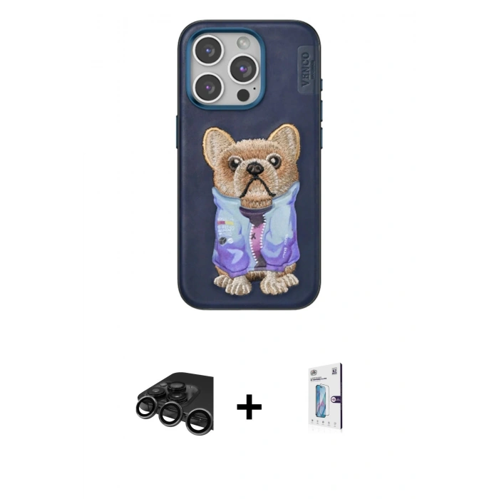 MARSİLYAN™- iPhone 15 Pro Max Kılıf İz Minimal Koleksiyonu - Siyah Bilvis 0.18mm Plus Cam Ekran Koruyucu + Raze Metal Kamera Lens - TMGI