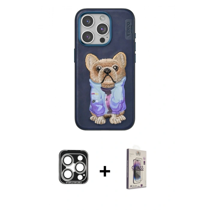 MARSİLYAN™- iPhone 15 Pro Max Kılıf İz Minimal Koleksiyonu - Siyah Bilvis 3D Cam Ekran Koruyucu + PVD Metal Kamera Lens - GS