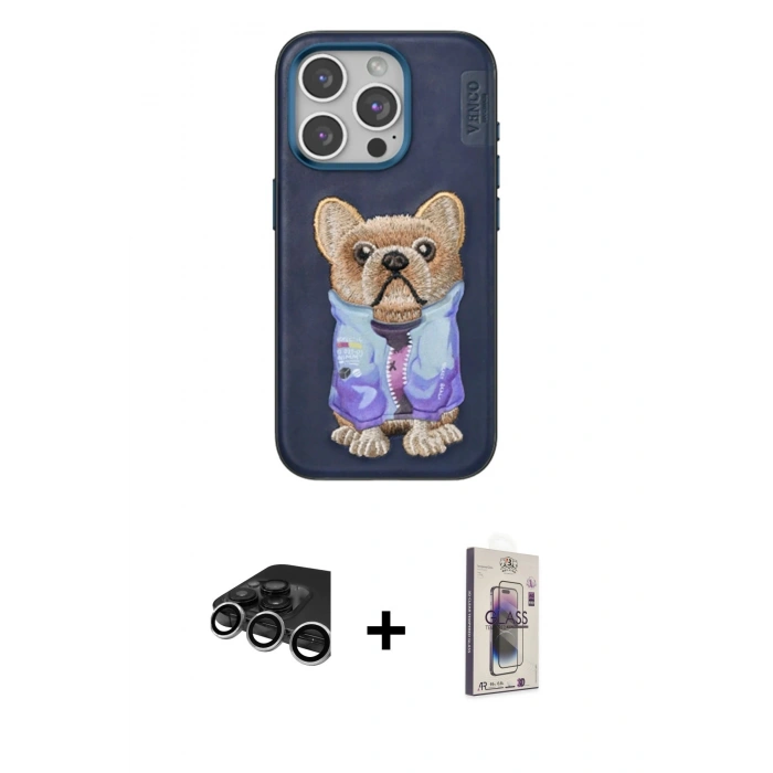 MARSİLYAN™- iPhone 15 Pro Max Kılıf İz Minimal Koleksiyonu - Siyah Bilvis 3D Cam Ekran Koruyucu + Raze Metal Kamera Lens - GS
