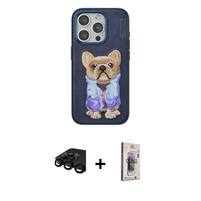 MARSİLYAN™- iPhone 15 Pro Max Kılıf İz Minimal Koleksiyonu - Siyah Bilvis 3D Cam Ekran Koruyucu + Raze Metal Kamera Lens - SH