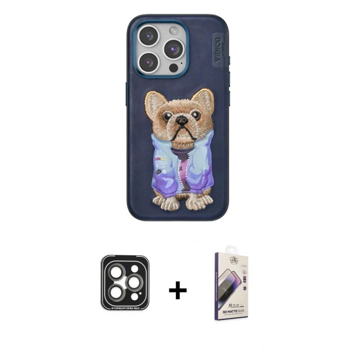 MARSİLYAN™- iPhone 15 Pro Max Kılıf İz Minimal Koleksiyonu - Siyah Bilvis 3D Mat Cam Ekran Koruyucu + PVD Metal Kamera Lens - GI