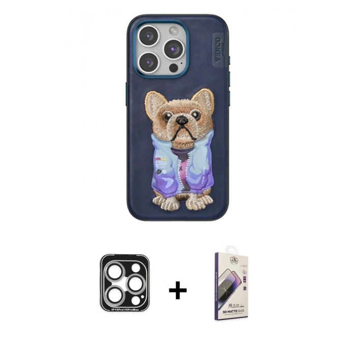 MARSİLYAN™- iPhone 15 Pro Max Kılıf İz Minimal Koleksiyonu - Siyah Bilvis 3D Mat Cam Ekran Koruyucu + PVD Metal Kamera Lens - GS