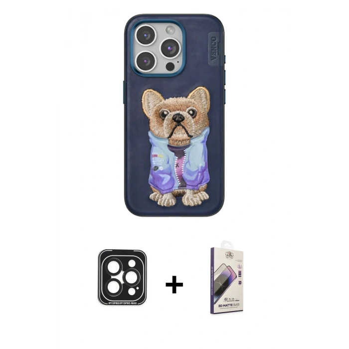 MARSİLYAN™- iPhone 15 Pro Max Kılıf İz Minimal Koleksiyonu - Siyah Bilvis 3D Mat Cam Ekran Koruyucu + PVD Metal Kamera Lens - SH