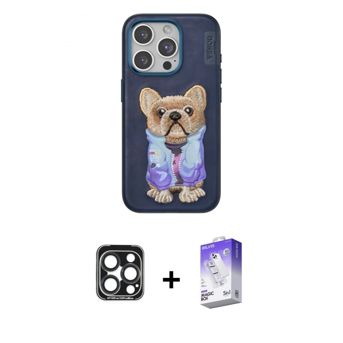 MARSİLYAN™- iPhone 15 Pro Max Kılıf İz Minimal Koleksiyonu - Siyah Bilvis 5in1 3D Magic Cam Ekran Koruyucu + PVD Metal Kamera Lens - LT