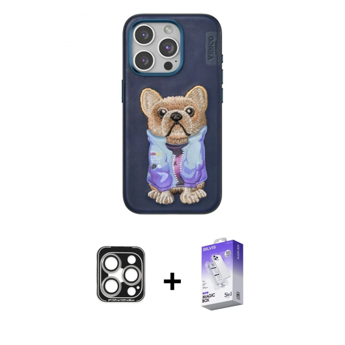MARSİLYAN™- iPhone 15 Pro Max Kılıf İz Minimal Koleksiyonu - Siyah Bilvis 5in1 3D Magic Cam Ekran Koruyucu + PVD Metal Kamera Lens - GS