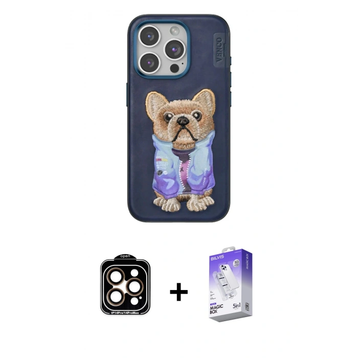 MARSİLYAN™- iPhone 15 Pro Max Kılıf İz Minimal Koleksiyonu - Siyah Bilvis 5in1 3D Magic Cam Ekran Koruyucu + Turuncu PVD Metal Kamera Lens