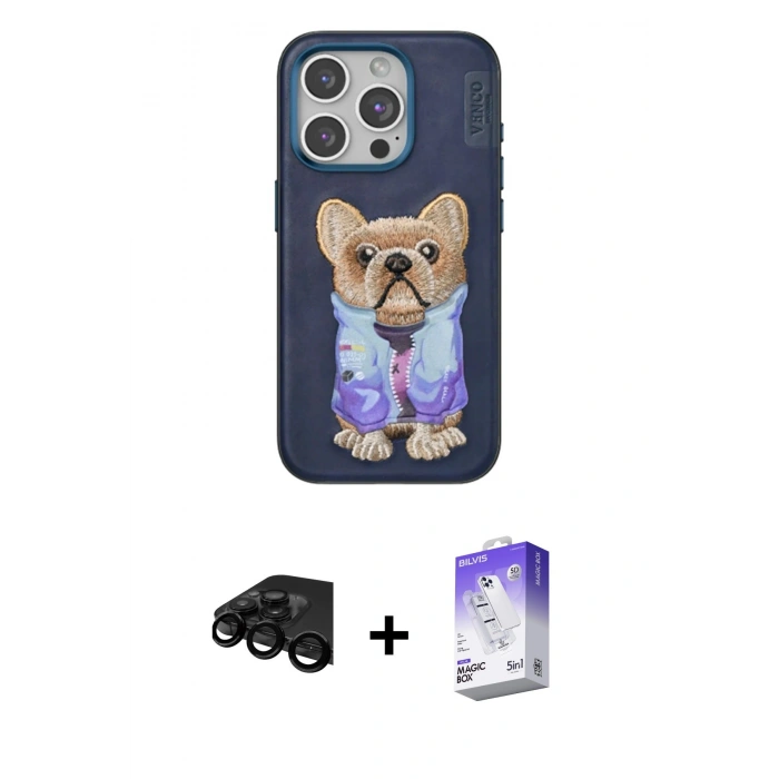 MARSİLYAN™- iPhone 15 Pro Max Kılıf İz Minimal Koleksiyonu - Siyah Bilvis 5in1 3D Magic Cam Ekran Koruyucu + Raze Metal Kamera Lens - SH