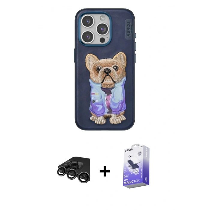 MARSİLYAN™- iPhone 15 Pro Max Kılıf İz Minimal Koleksiyonu - Siyah Bilvis 5in1 5D Magic Hayalet Cam Ekran Koruyucu + Raze Metal Kamera Lens - TMGI