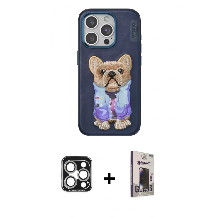 MARSİLYAN™- iPhone 15 Pro Max Kılıf İz Minimal Koleksiyonu - Siyah Bilvis Hayalet Cam Ekran Koruyucu + PVD Metal Kamera Lens - GS