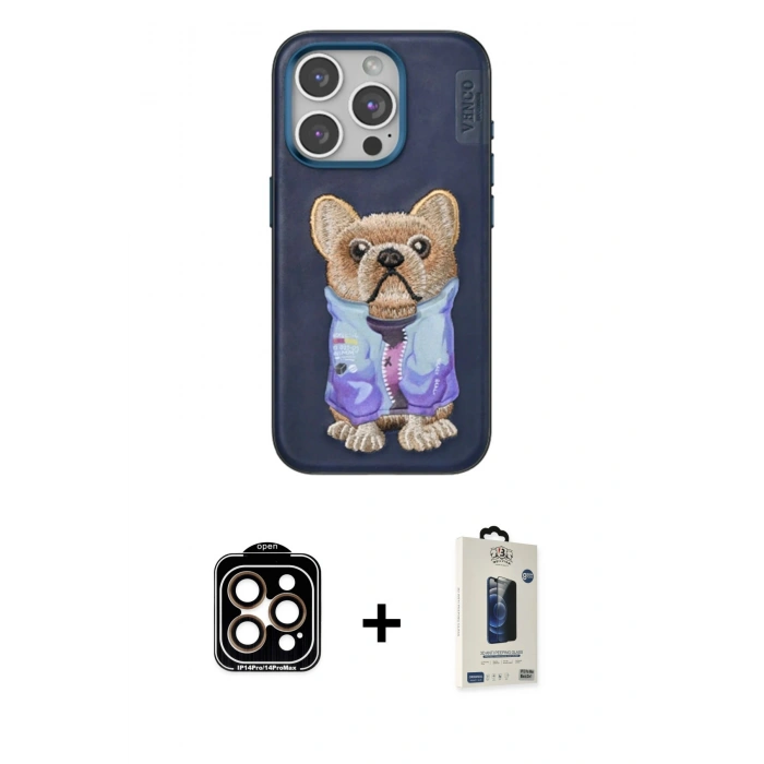 MARSİLYAN™- iPhone 15 Pro Max Kılıf İz Minimal Koleksiyonu - Siyah Bilvis Hayalet Cam Ekran Koruyucu + PVD Metal Kamera Lens - TU