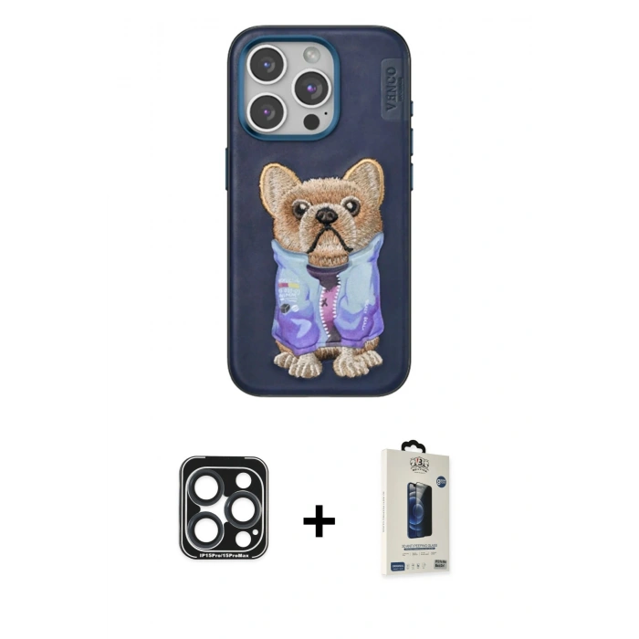 MARSİLYAN™- iPhone 15 Pro Max Kılıf İz Minimal Koleksiyonu - Siyah Bilvis Hayalet Cam Ekran Koruyucu + PVD Metal Kamera Lens - LT