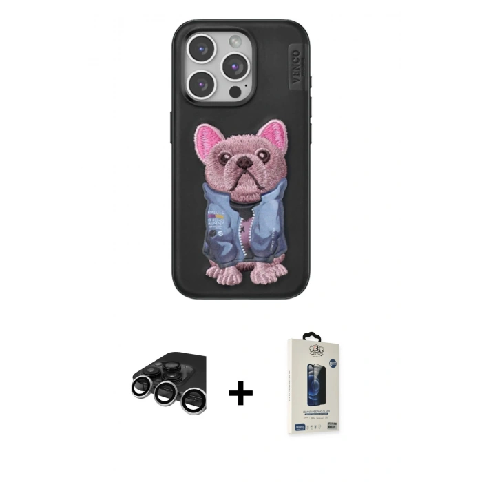 MARSİLYAN™- iPhone 15 Pro Max Kılıf İz Minimal Koleksiyonu - Siyah Bilvis Hayalet Cam Ekran Koruyucu + Raze Metal Kamera Lens - GS