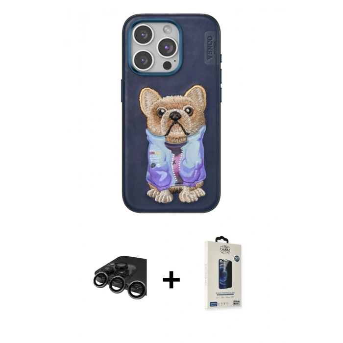 MARSİLYAN™- iPhone 15 Pro Max Kılıf İz Minimal Koleksiyonu - Siyah Bilvis Hayalet Cam Ekran Koruyucu + Raze Metal Kamera Lens - TMGI