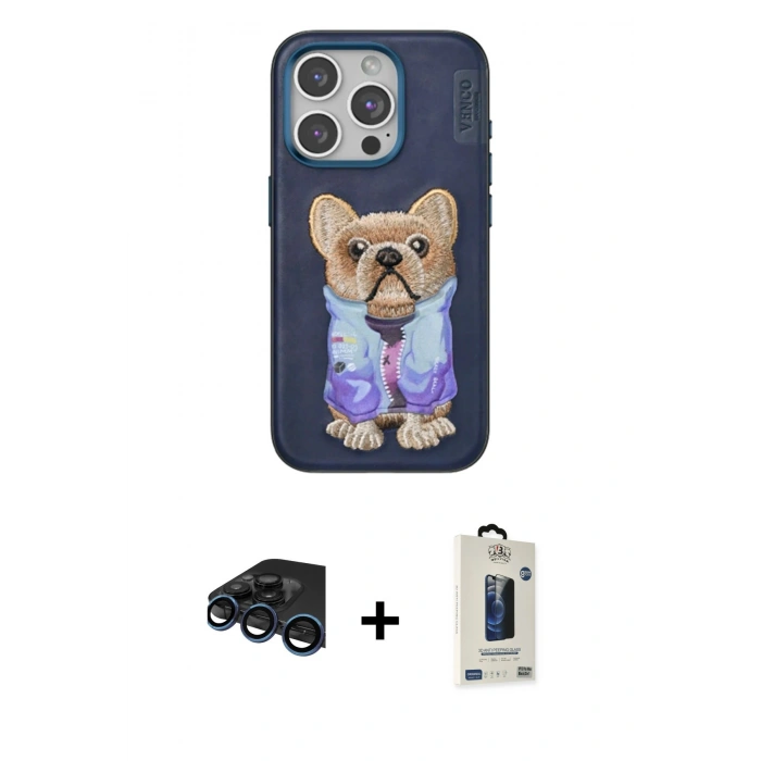 MARSİLYAN™- iPhone 15 Pro Max Kılıf İz Minimal Koleksiyonu - Siyah Bilvis Hayalet Cam Ekran Koruyucu + Raze Metal Kamera Lens - LT