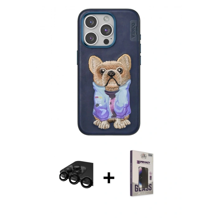 MARSİLYAN™- iPhone 15 Pro Max Kılıf İz Minimal Koleksiyonu - Siyah Bilvis Hayalet Cam Ekran Koruyucu + Raze Metal Kamera Lens - SH