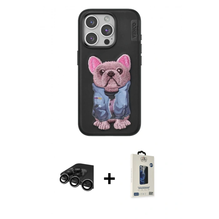 MARSİLYAN™- iPhone 15 Pro Max Kılıf İz Minimal Koleksiyonu - Siyah Bilvis Hayalet Cam Ekran Koruyucu + Raze Metal Kamera Lens - TMGI