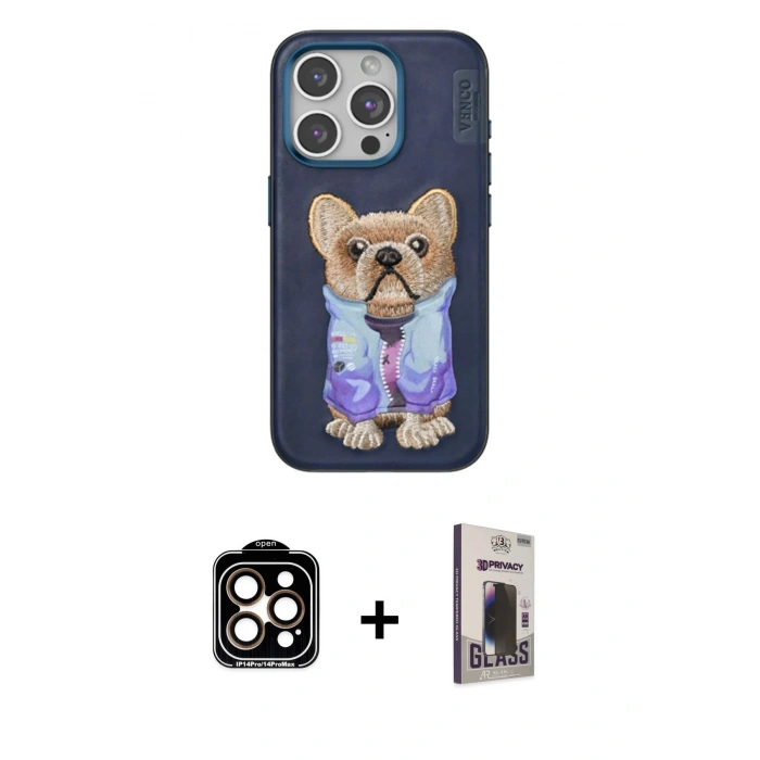 MARSİLYAN™- iPhone 15 Pro Max Kılıf İz Minimal Koleksiyonu - Siyah Bilvis Hayalet Cam Ekran Koruyucu + PVD Metal Kamera Lens - TU