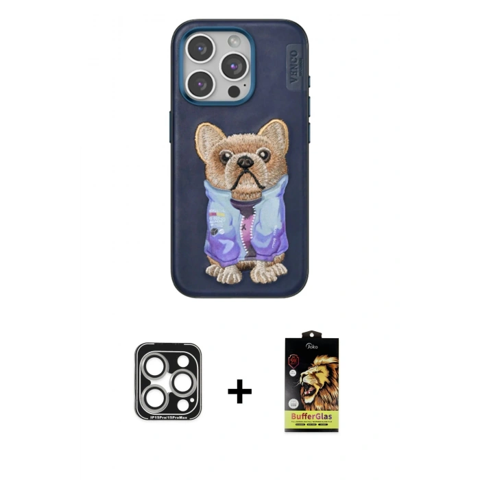 MARSİLYAN™- iPhone 15 Pro Max Kılıf İz Minimal Koleksiyonu - Siyah Buffer Cam Ekran Koruyucu + PVD Metal Kamera Lens - GS