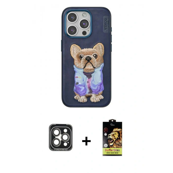 MARSİLYAN™- iPhone 15 Pro Max Kılıf İz Minimal Koleksiyonu - Siyah Buffer Cam Ekran Koruyucu + PVD Metal Kamera Lens - GI