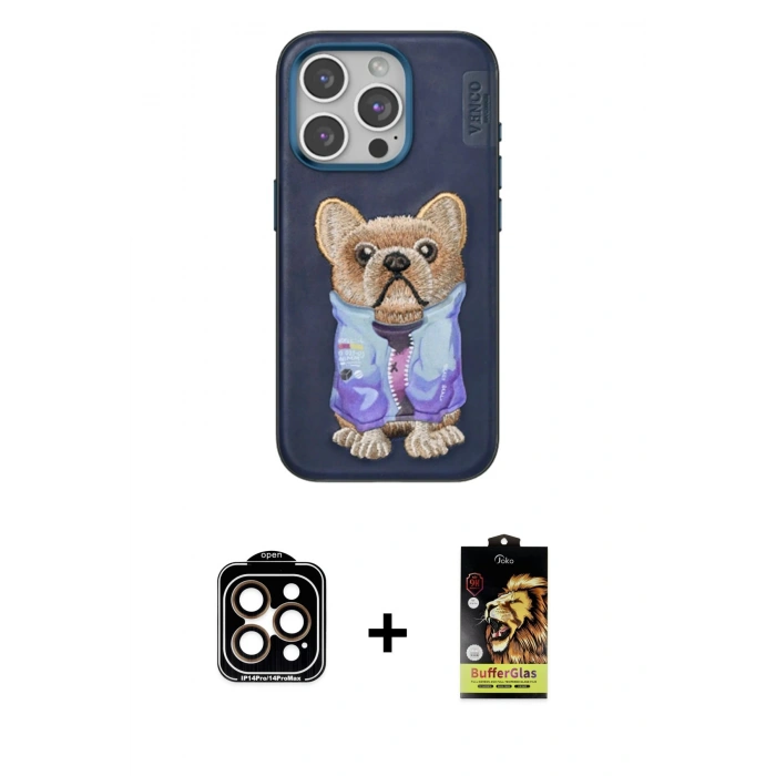 MARSİLYAN™- iPhone 15 Pro Max Kılıf İz Minimal Koleksiyonu - Siyah Buffer Cam Ekran Koruyucu + PVD Metal Kamera Lens - TU