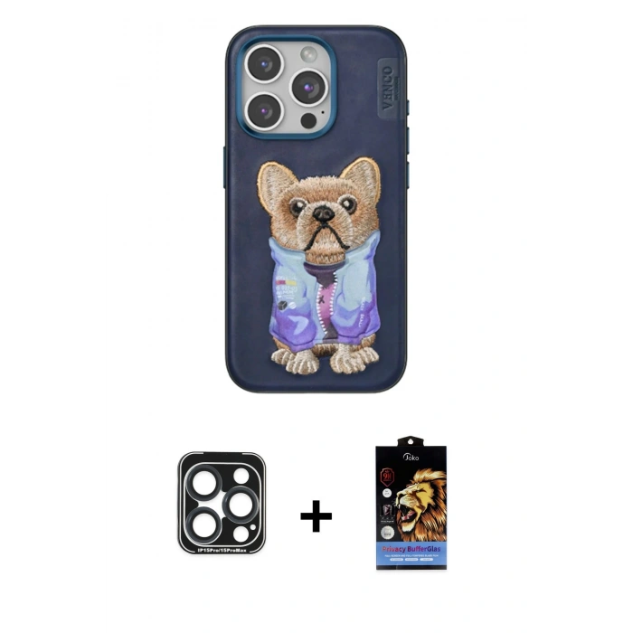 MARSİLYAN™- iPhone 15 Pro Max Kılıf İz Minimal Koleksiyonu - Siyah Buffer Hayalet Cam Ekran Koruyucu + PVD Metal Kamera Lens - LT