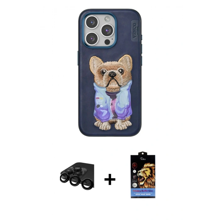 MARSİLYAN™- iPhone 15 Pro Max Kılıf İz Minimal Koleksiyonu - Siyah Buffer Hayalet Cam Ekran Koruyucu + Raze Metal Kamera Lens - SH