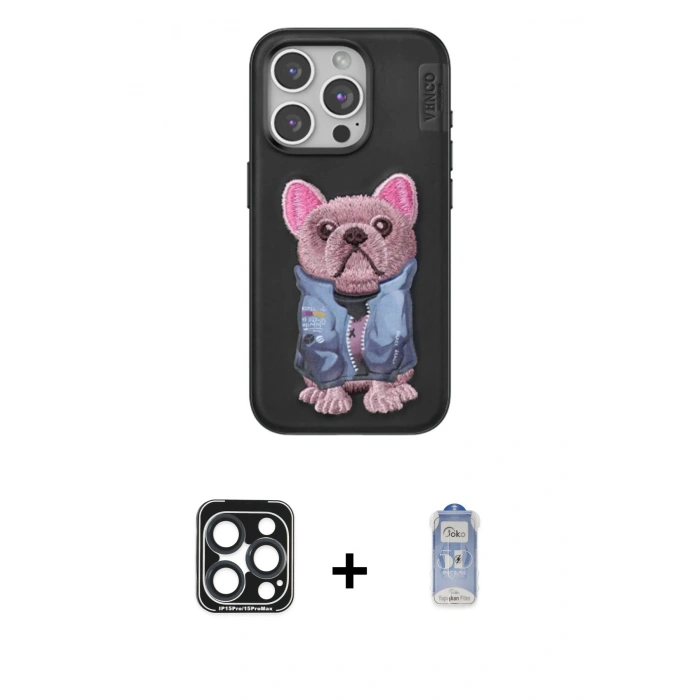 MARSİLYAN™- iPhone 15 Pro Max Kılıf İz Minimal Koleksiyonu - Siyah Joko Magic 5D Cam + PVD Metal Kamera Lens - LT