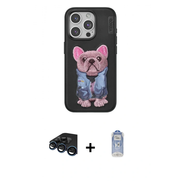 MARSİLYAN™- iPhone 15 Pro Max Kılıf İz Minimal Koleksiyonu - Siyah Joko Magic 5D Cam + Raze Metal Kamera Lens - LT