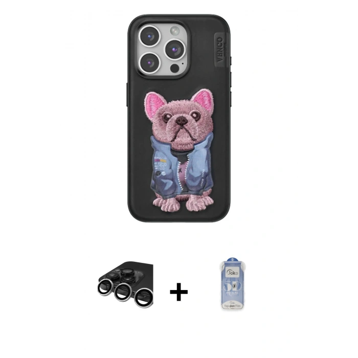 MARSİLYAN™- iPhone 15 Pro Max Kılıf İz Minimal Koleksiyonu - Siyah Joko Magic 5D Cam + Raze Metal Kamera Lens - GS