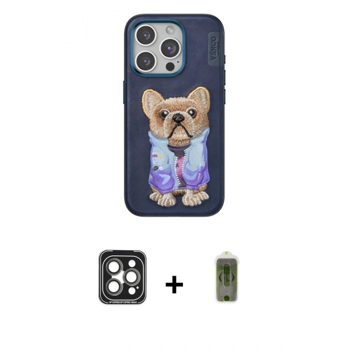 MARSİLYAN™- iPhone 15 Pro Max Kılıf İz Minimal Koleksiyonu - Siyah Joko Magic 5D Hayalet Cam + Gri PVD Metal Kamera Lens